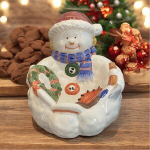 VINTAGE TREAT BOWL -- Frosty Snowman, Shallow Bowl, Christmas Decor, Tableware